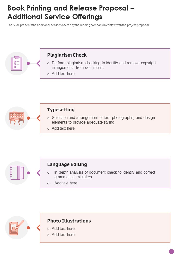 Book Printing And Release Proposal Additional Service Offerings One Pager Sample Example Document