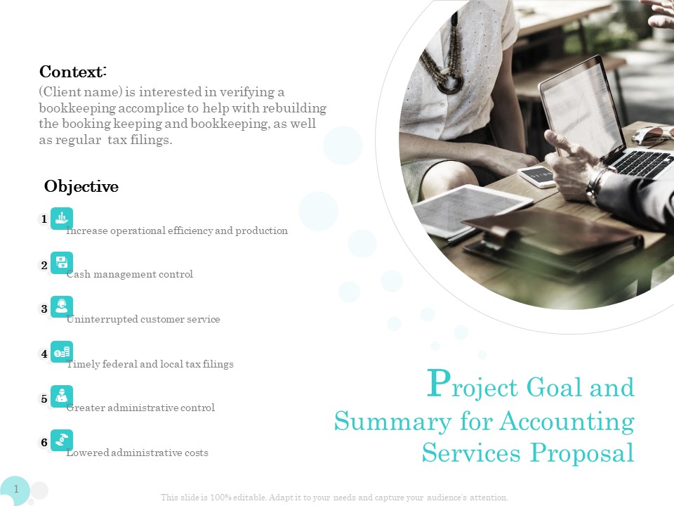 Bookkeeping Project Goal And Summary For Accounting Services Proposal Ppt PowerPoint Presentation Layouts Designs Download PDF