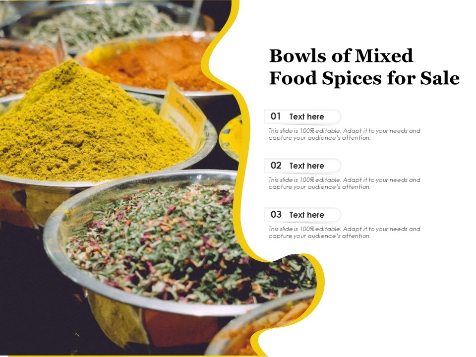 Bowls Of Mixed Food Spices For Sale Ppt PowerPoint Presentation File Graphics Example PDF