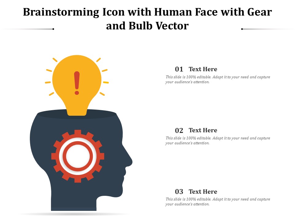 Brainstorming Icon With Human Face With Gear And Bulb Vector Ppt PowerPoint Presentation Portfolio Deck PDF