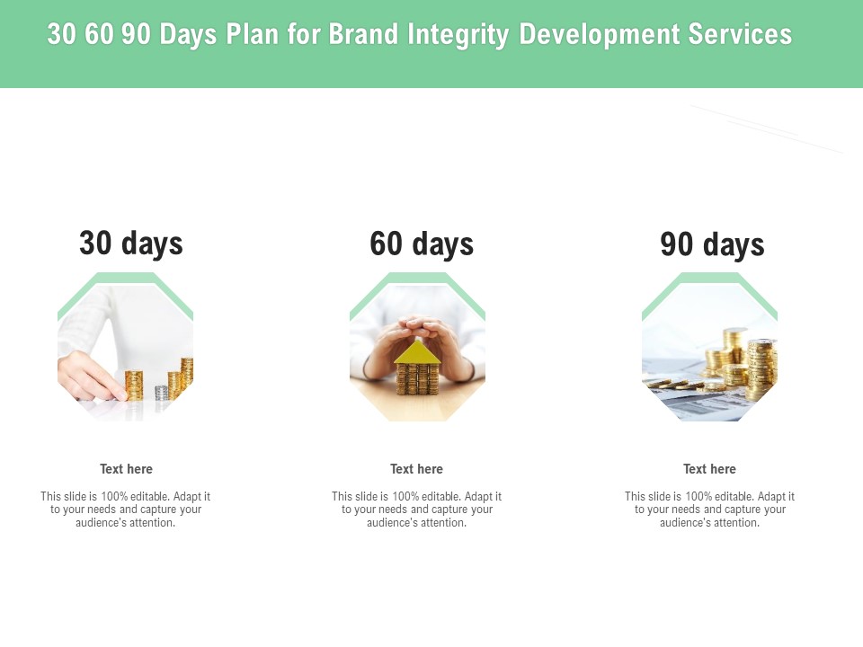 Brand Identification Designing Proposal 30 60 90 Days Plan For Brand Integrity Development Services Background PDF