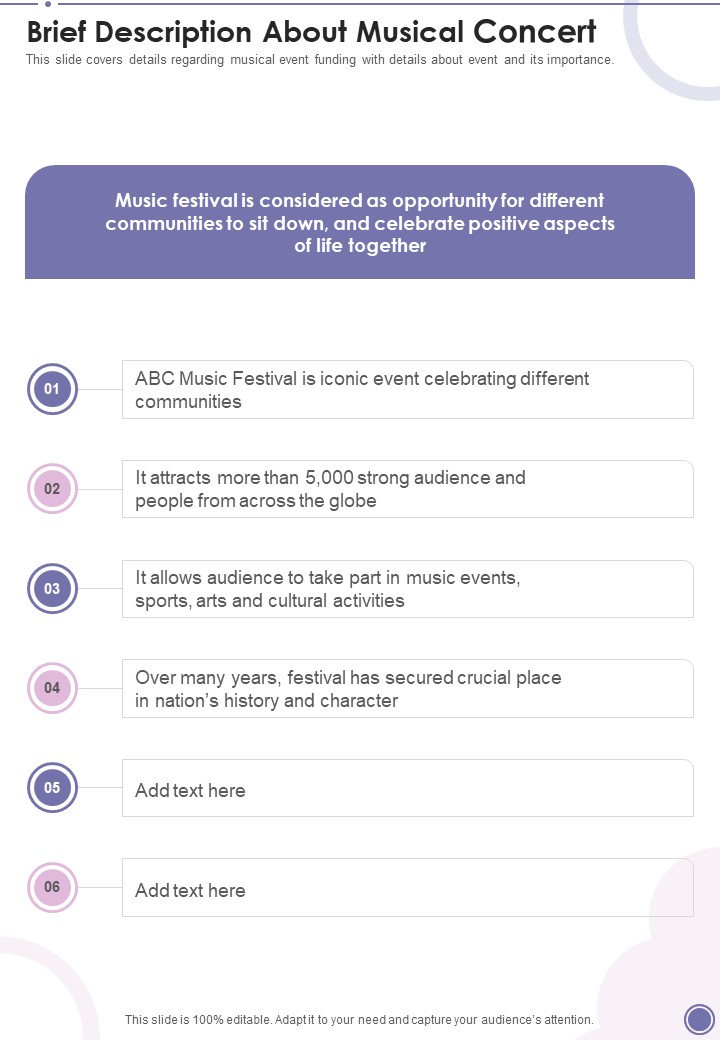 Brief Description About Musical Concert One Pager Sample Example Document