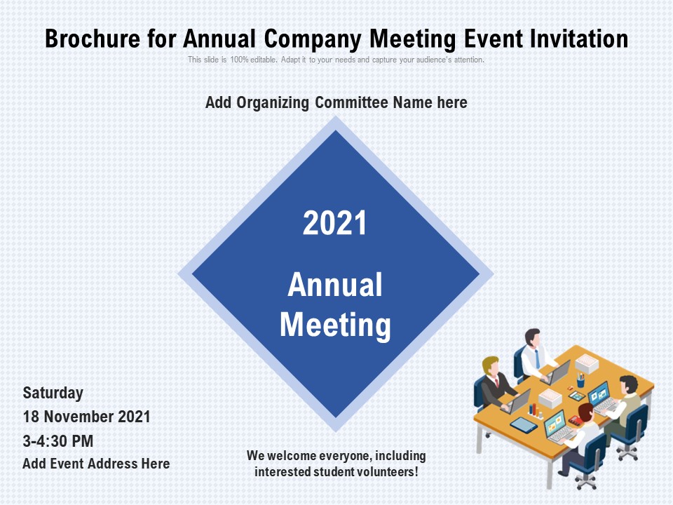 Brochure For Annual Company Meeting Event Invitation Ppt PowerPoint Presentation Gallery Show PDF
