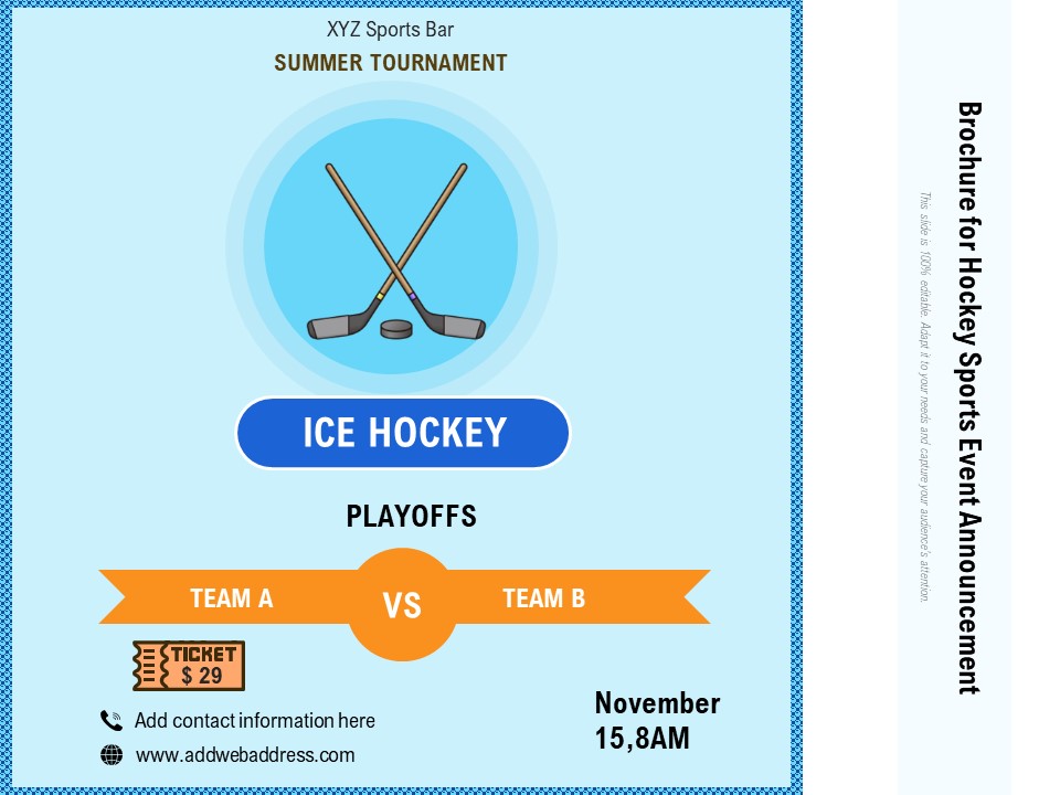 Brochure For Hockey Sports Event Announcement Ppt PowerPoint Presentation Gallery Diagrams PDF