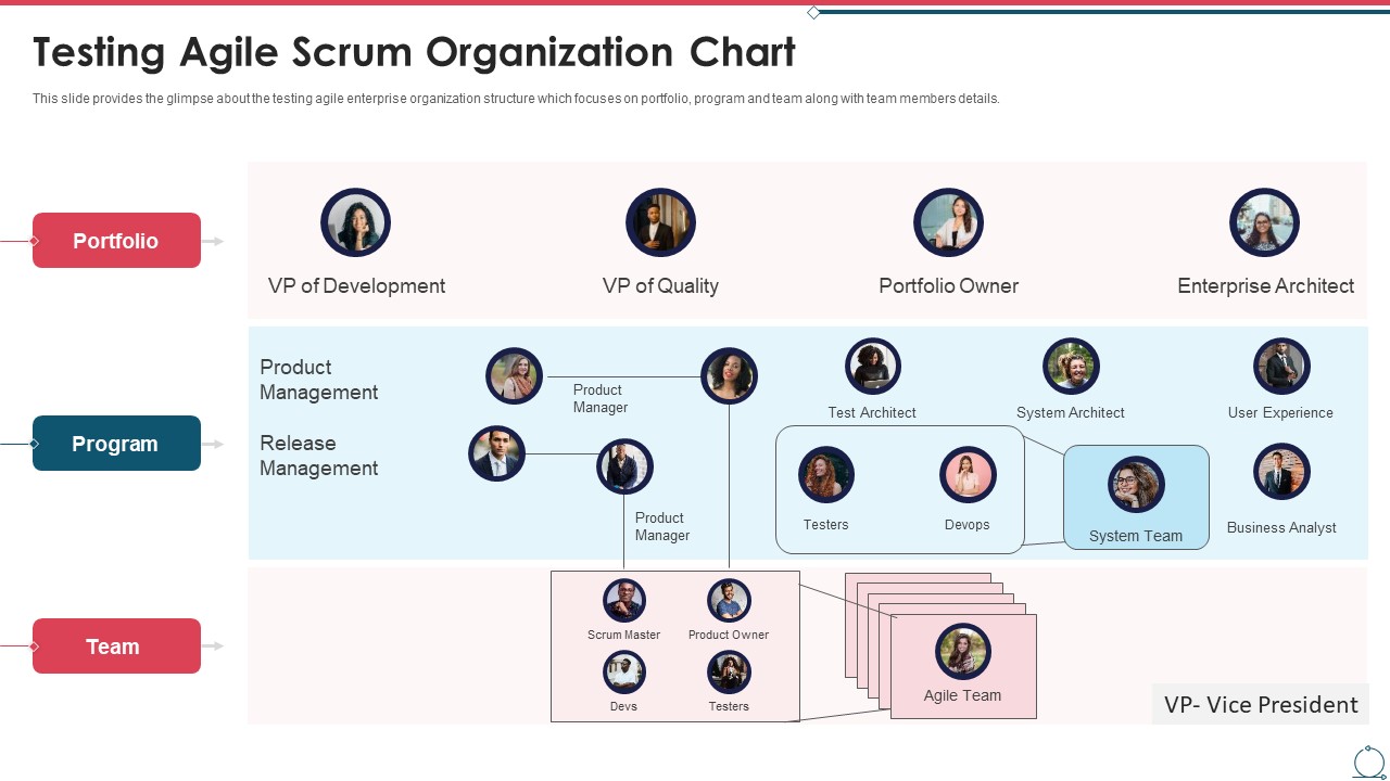 Building An Agile Development Scrum Team Testing Agile Scrum Organization Chart Brochure PDF