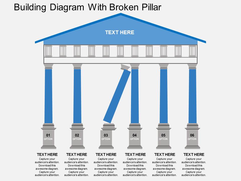Building Diagram With Broken Pillar Powerpoint Template