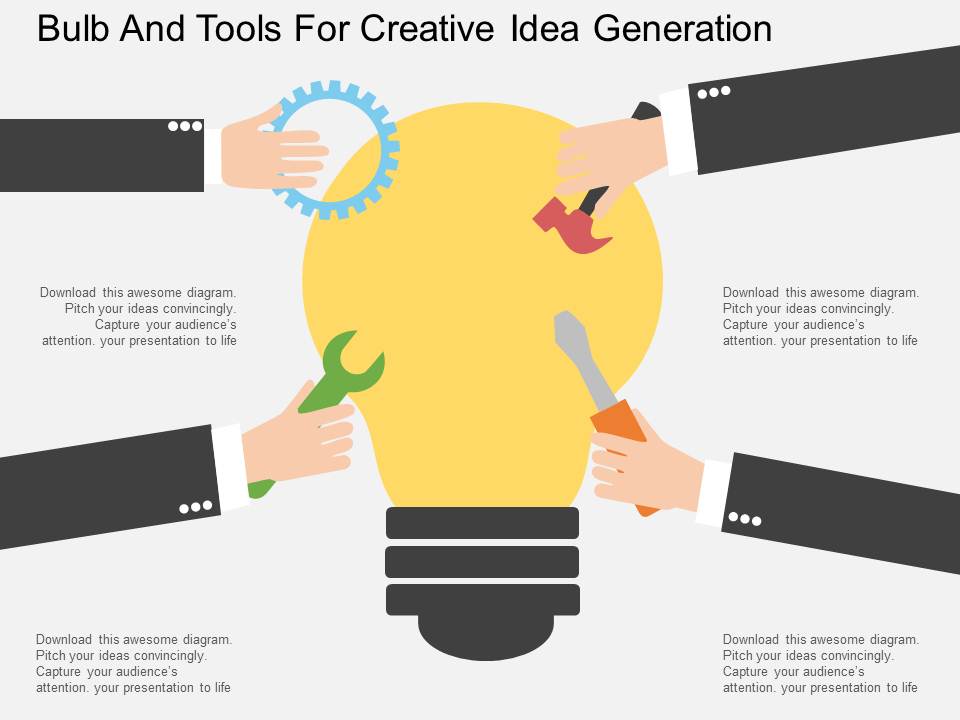 Bulb And Tools For Creative Idea Generation Powerpoint Template