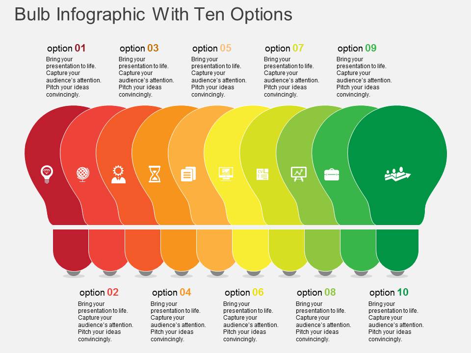 Bulb Infographic With Ten Options Powerpoint Template