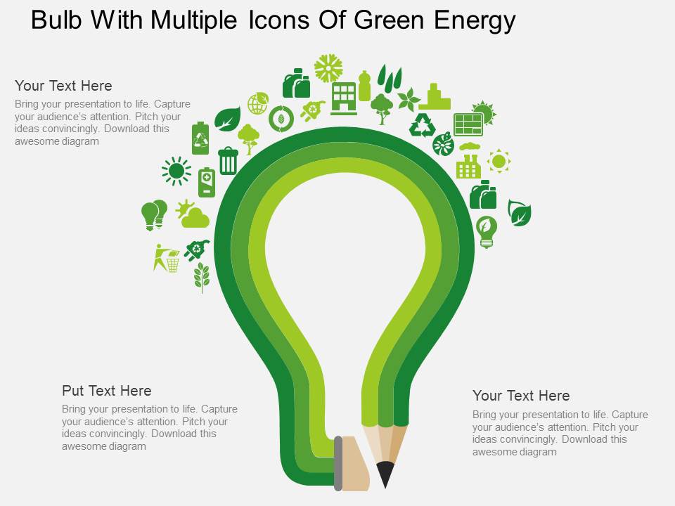 Bulb With Multiple Icons Of Green Energy Powerpoint Template