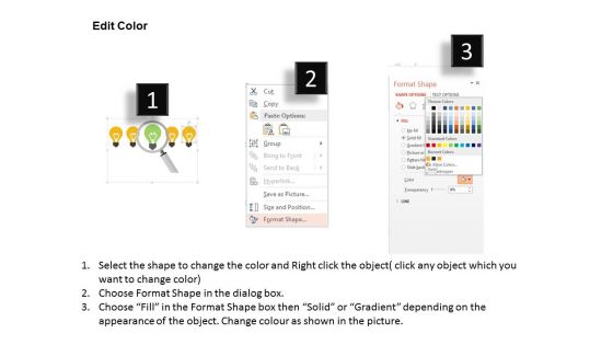 Bulbs With One Unique Bulb Under Magnifier Powerpoint Template