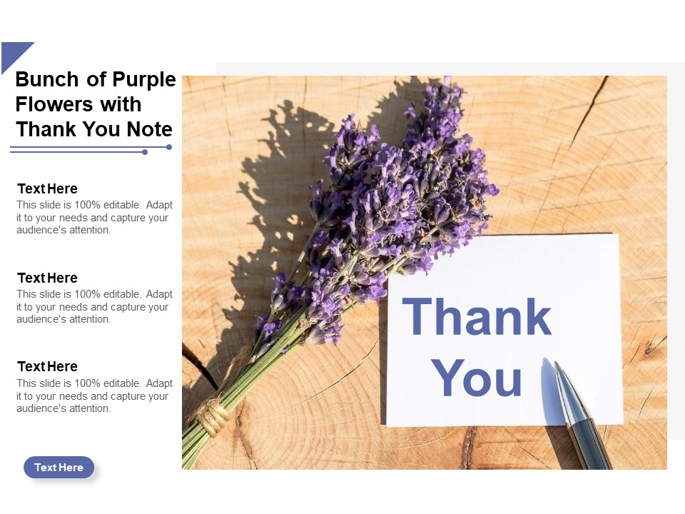 Bunch Of Purple Flowers With Thank You Note Ppt Powerpoint Presentation Gallery Design Ideas