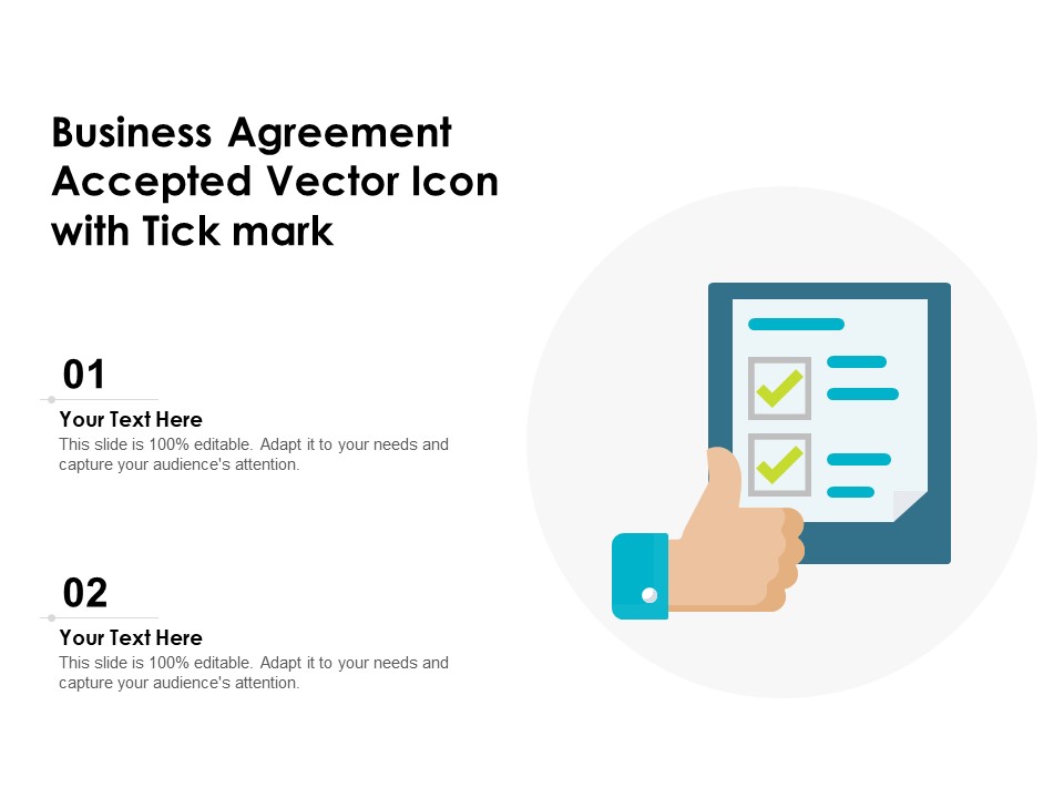 Business Agreement Accepted Vector Icon With Tick Mark Ppt PowerPoint Presentation Ideas PDF