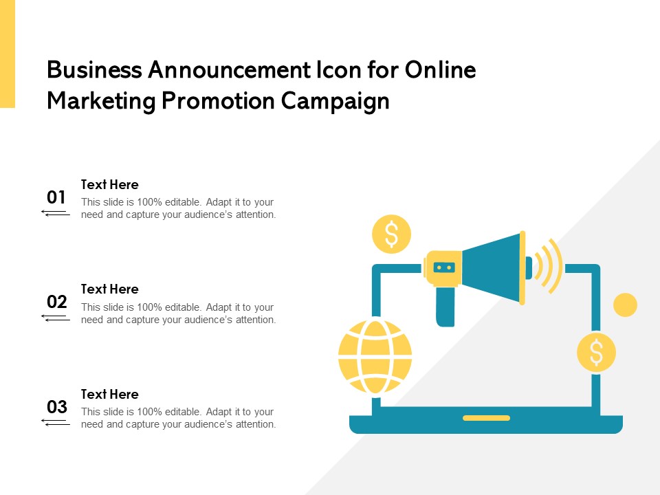 Business Announcement Icon For Online Marketing Promotion Campaign Ppt PowerPoint Presentation Icon Example PDF