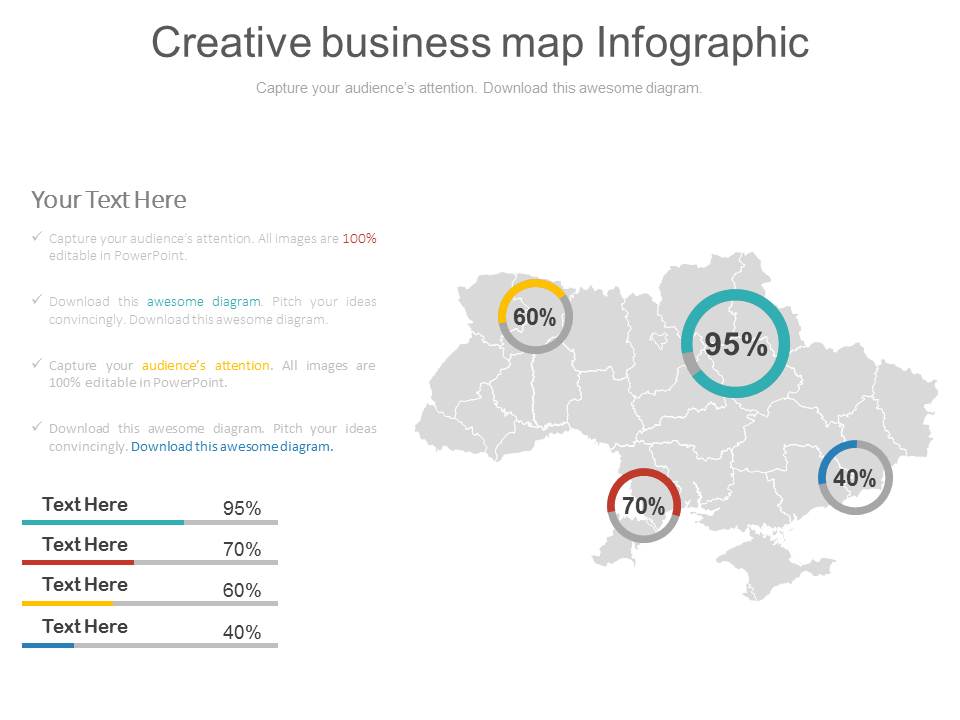 Business Area Map With Percentage Value Powerpoint Slides