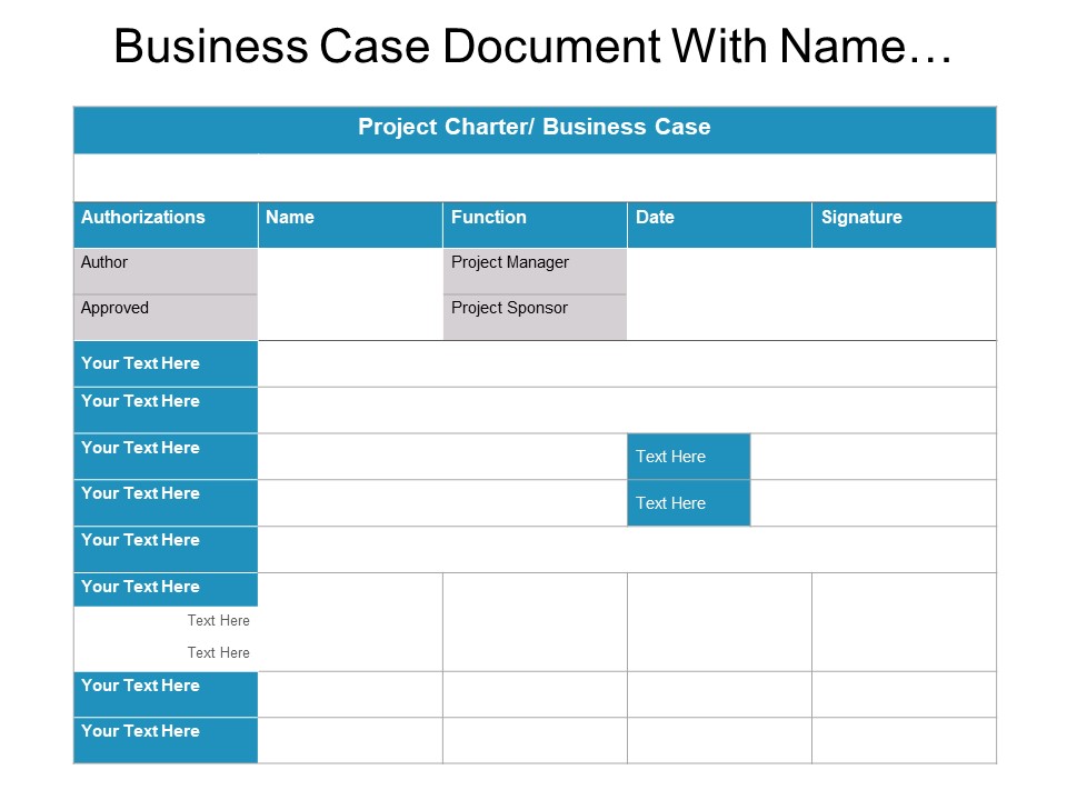 Business Case Document With Name Function And Date Ppt PowerPoint Presentation Infographics Pictures