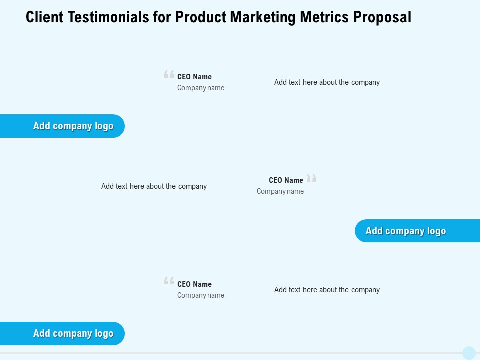 Business Commodity Market KPIS Client Testimonials For Product Marketing Metrics Proposal Portrait PDF