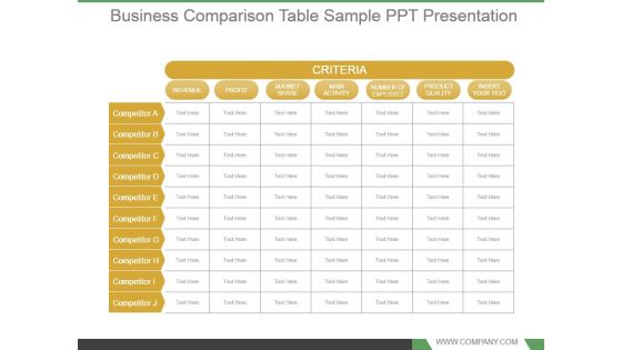 Business Comparison Table Sample Ppt Presentation