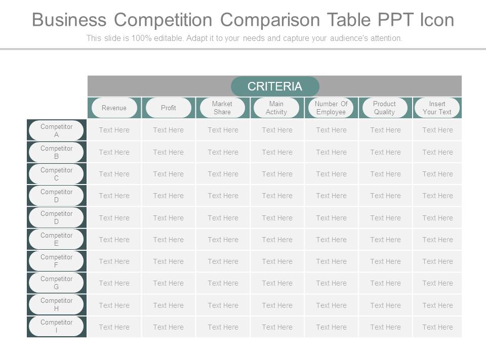 Business Competition Comparison Table Ppt Icon