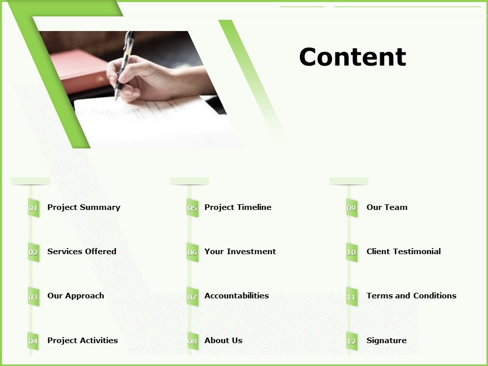Business Consulting Proposal Content Content Ppt Styles Summary PDF