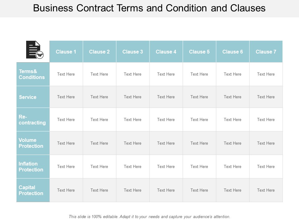 Business Contract Terms And Condition And Clauses Ppt Powerpoint Presentation Inspiration Ideas