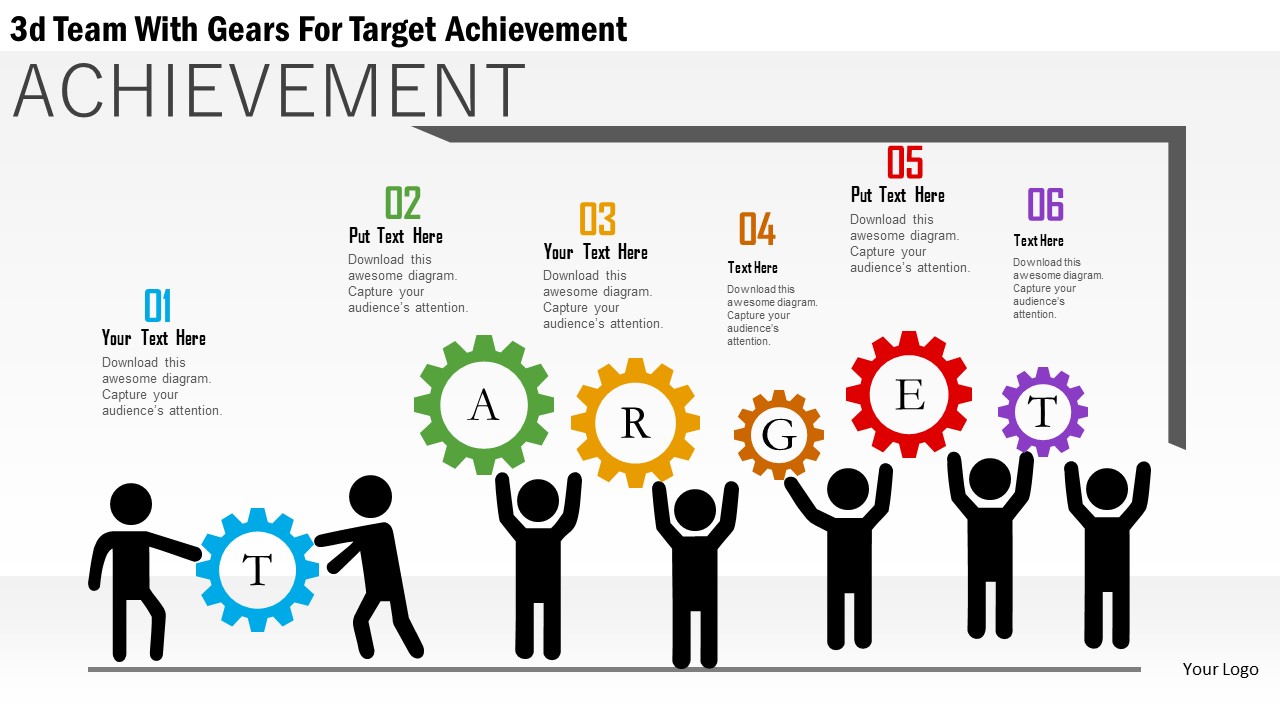Business Daigram 3d Team With Gears For Target Achievement Presentation Templets