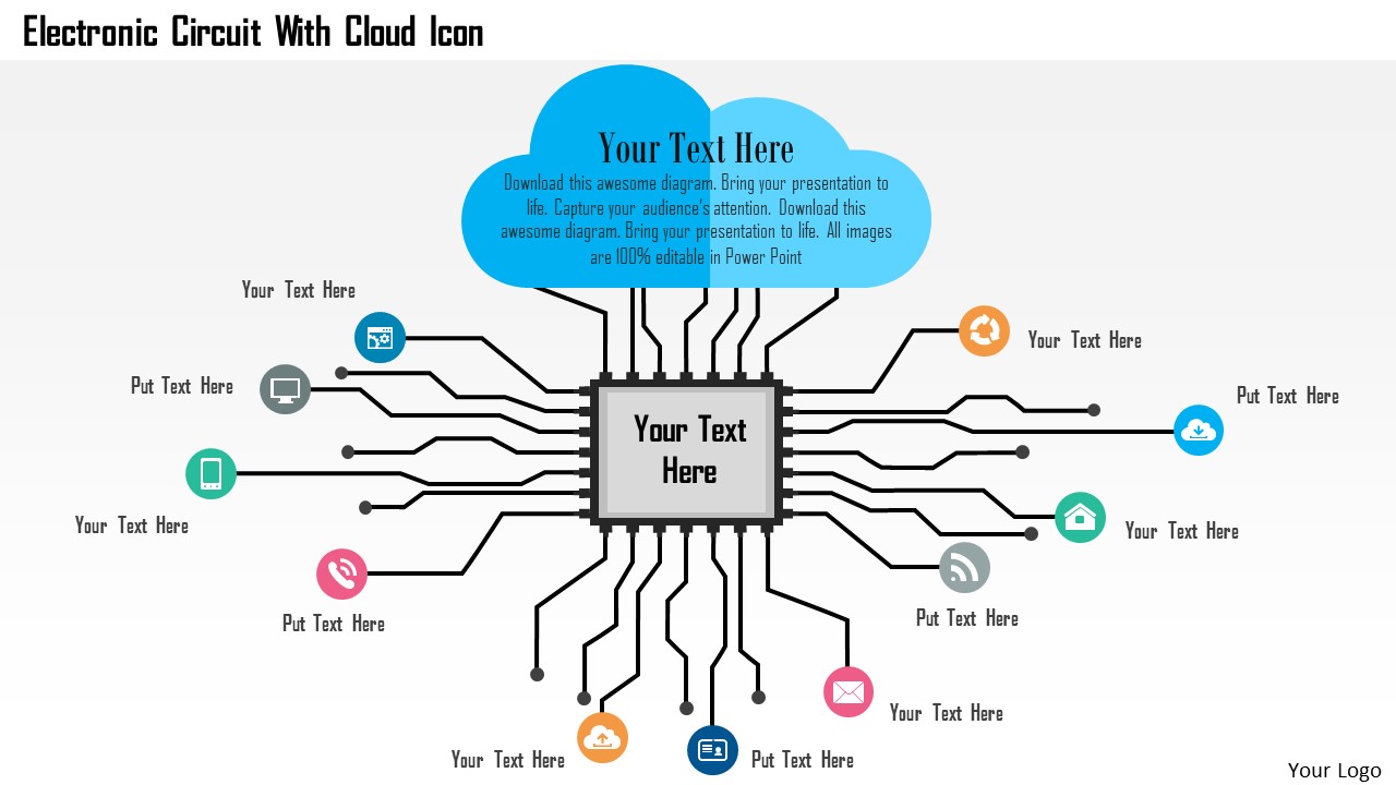 Business Diagram Electronic Circuit With Cloud Icon Presentation Template