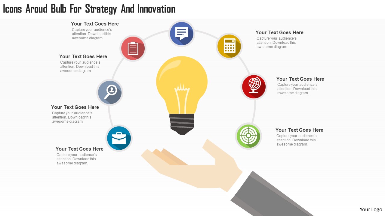 Business Diagram Icons Around Bulb For Strategy And Innovation Presentation Template