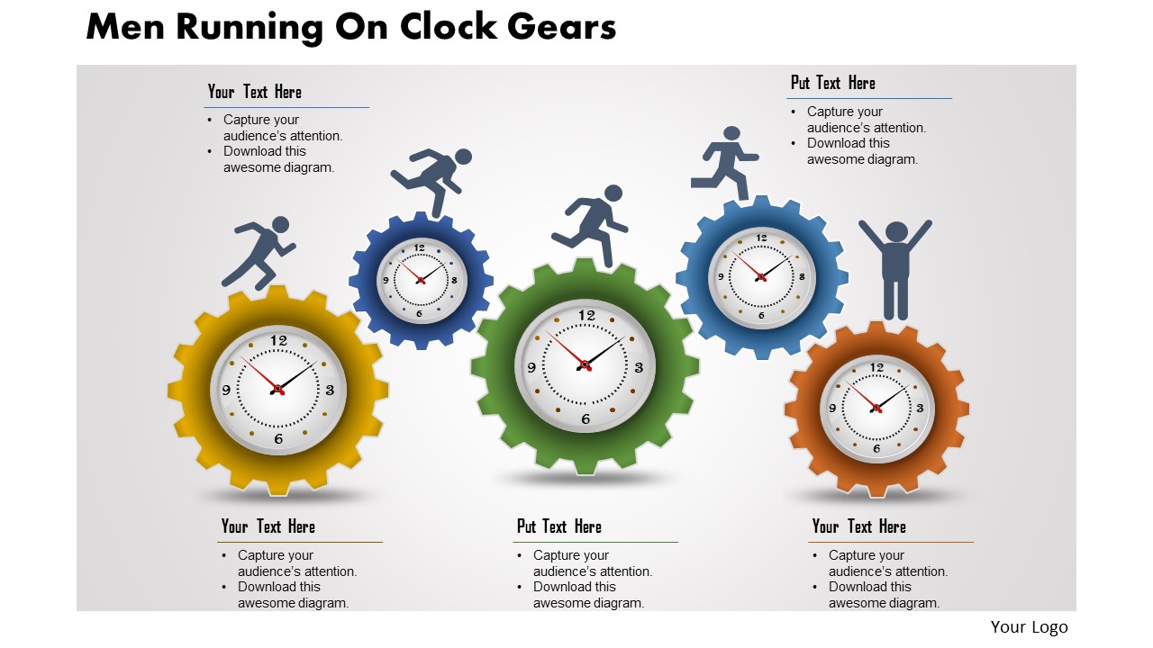 Business Diagram Men Running On Clock Gears Presentation Template