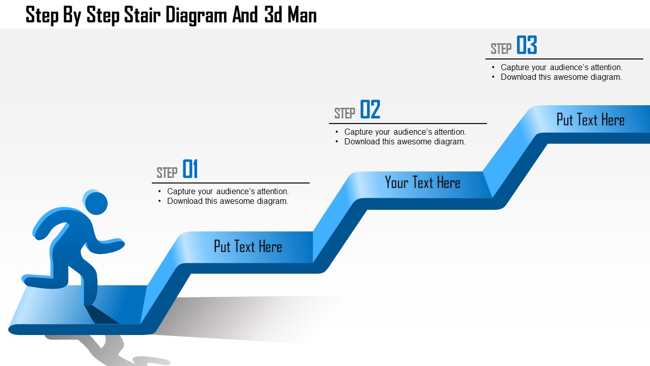 Business Diagram Step By Step Stair Diagram And 3d Man Presentation Template