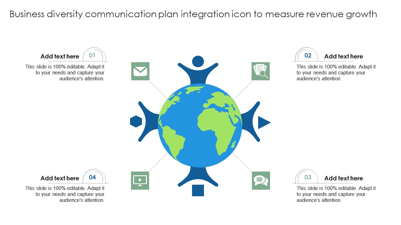 Business Diversity Communication Plan Integration Icon To Measure Revenue Growth Portrait PDF