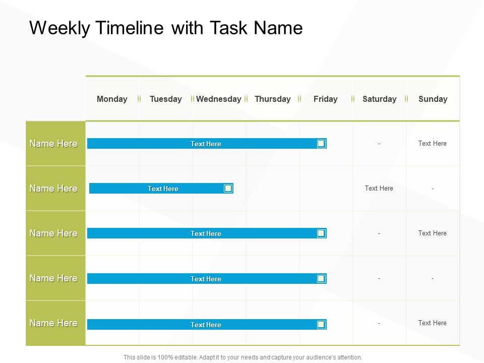 Business Evacuation Plan Weekly Timeline With Task Name Ppt PowerPoint Presentation Show Layouts PDF