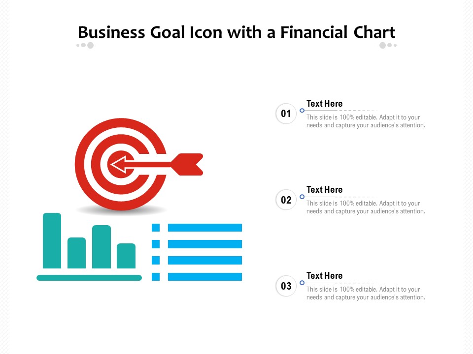 Business Goal Icon With A Financial Chart Ppt PowerPoint Presentation Model Ideas PDF
