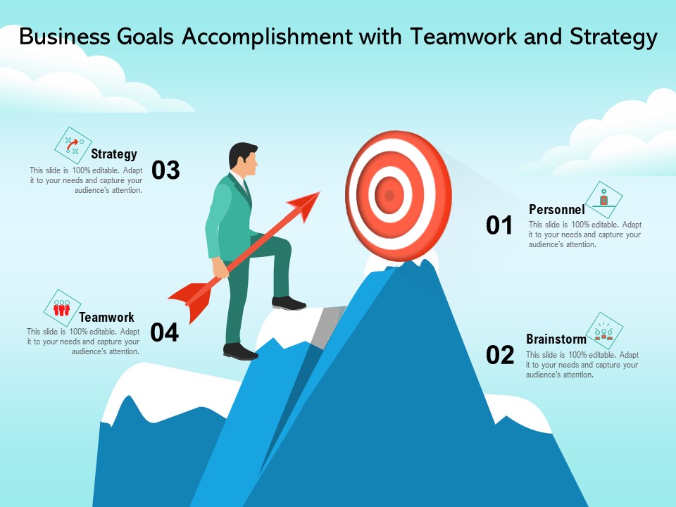 Business Goals Accomplishment With Teamwork And Strategy Ppt PowerPoint Presentation File Examples PDF