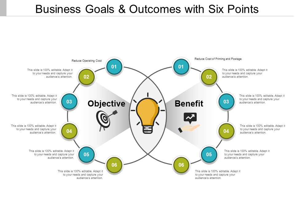 Business Goals And Outcomes With Six Points Ppt PowerPoint Presentation File Templates