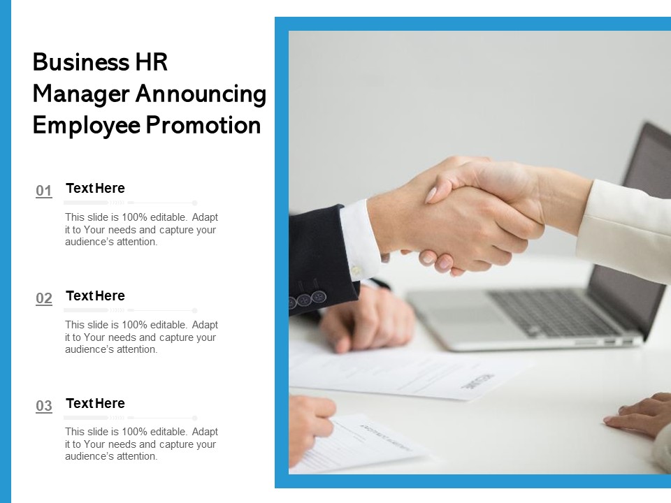 Business HR Manager Announcing Employee Promotion Ppt PowerPoint Presentation Gallery Master Slide PDF