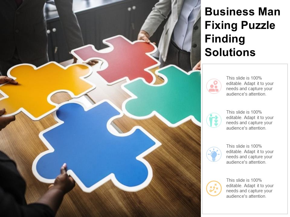 Business Man Fixing Puzzle Finding Solutions Ppt PowerPoint Presentation Portfolio Slides