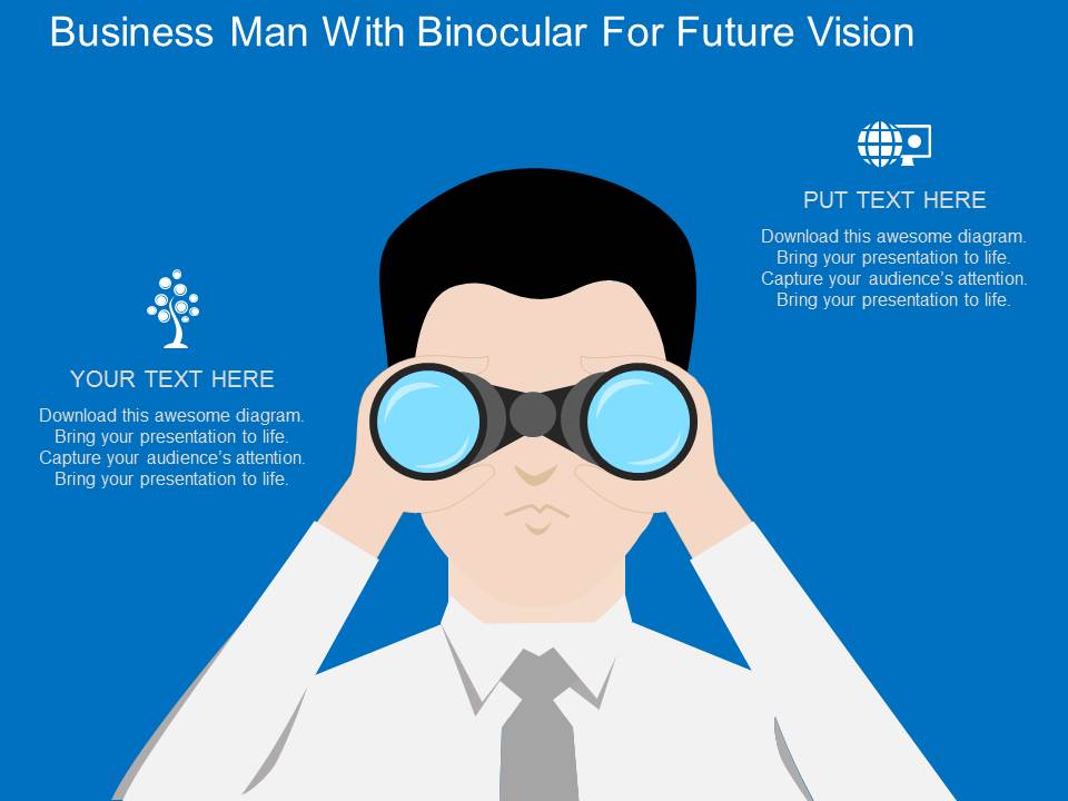 Business Man With Binocular For Future Vision Powerpoint Template
