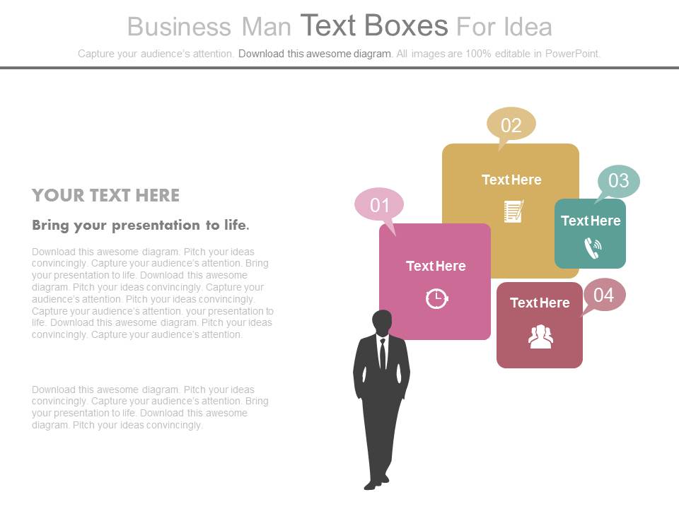 Business Man With Strategic Planning Icons Powerpoint Slides