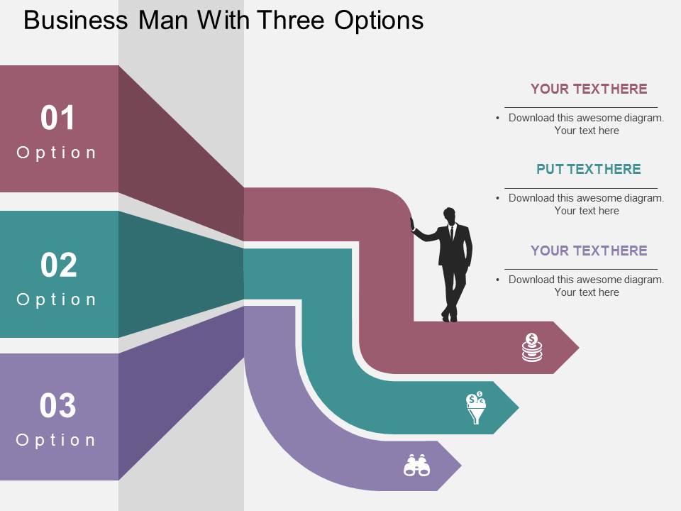 Business Man With Three Options Powerpoint Template