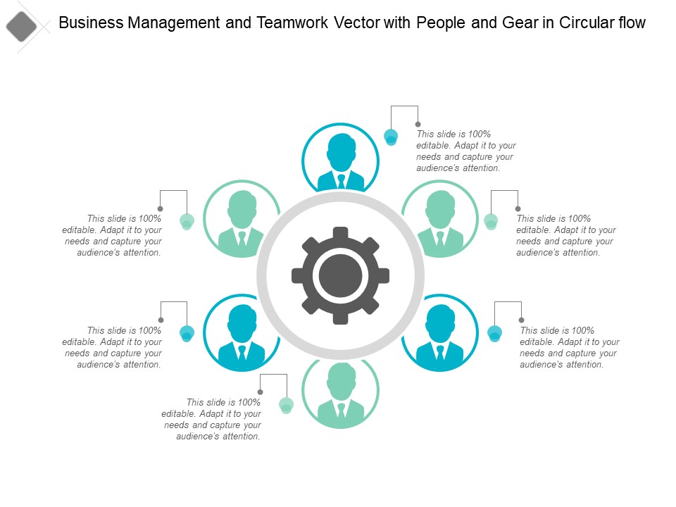 Business Management And Teamwork Vector With People And Gear In Circular Flow Ppt Powerpoint Presentation Inspiration Visual Aids