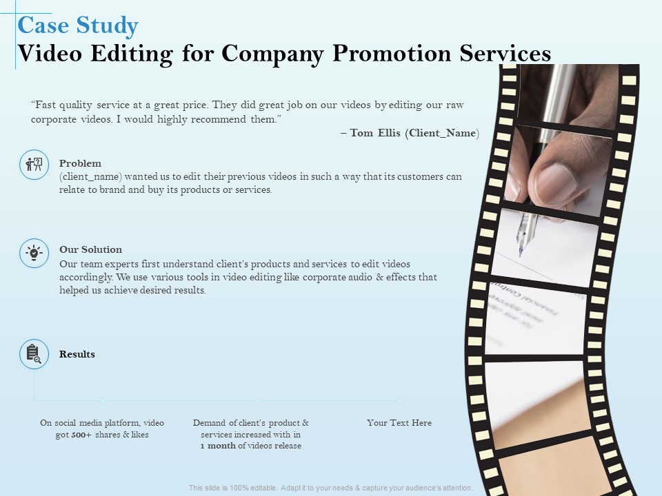 Business Marketing Video Making Case Study Video Editing For Company Promotion Services Inspiration PDF