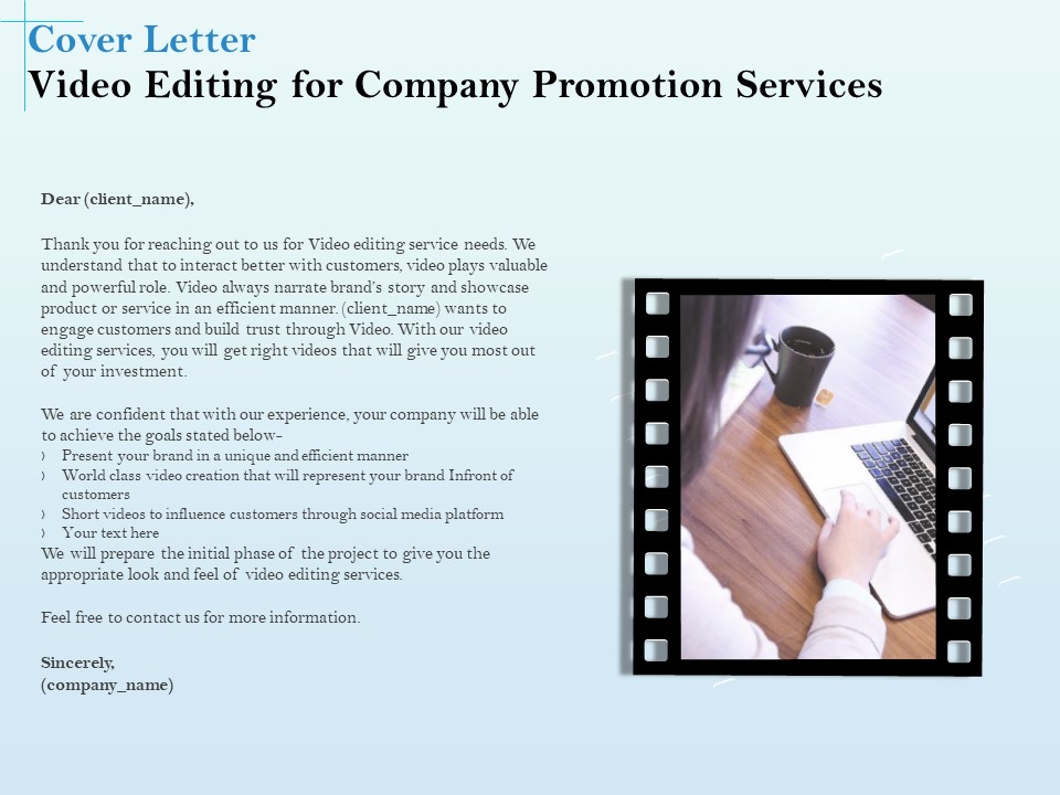 Business Marketing Video Making Cover Letter Video Editing For Company Promotion Services Topics PDF