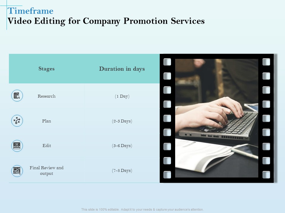 Business Marketing Video Making Timeframe Video Editing For Company Promotion Services Clipart PDF