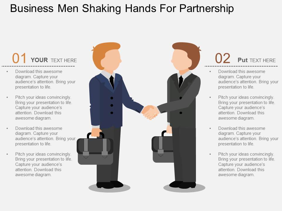 Business Men Shaking Hands For Partnership Powerpoint Template