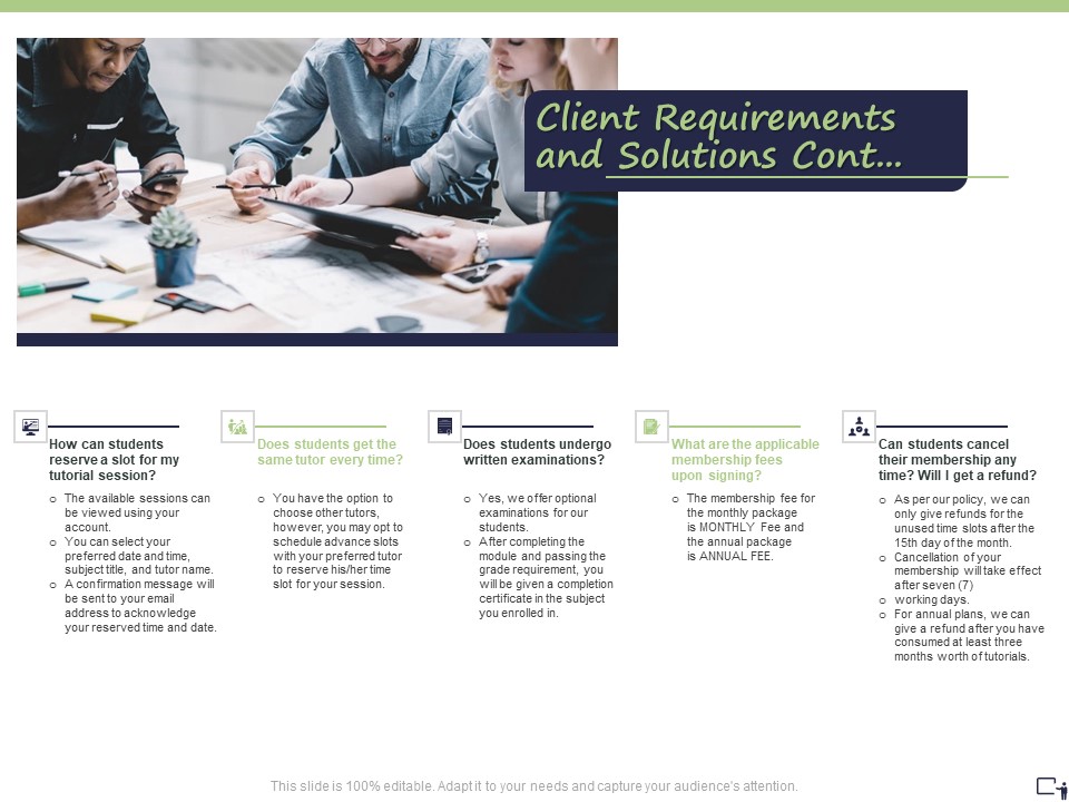 Business Model For E Tutoring Services Proposal Client Requirements And Solutions Cont Mockup PDF