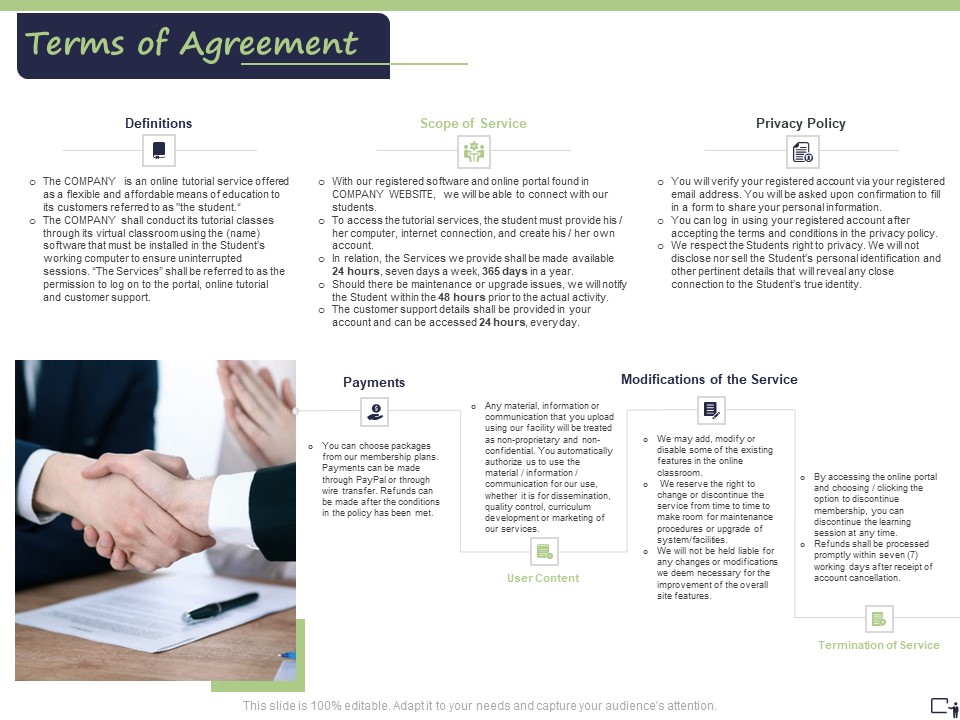 Business Model For E Tutoring Services Proposal Terms Of Agreement Formats PDF