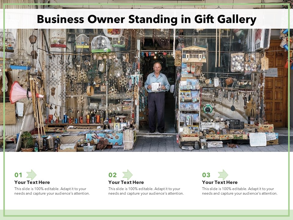 Business Owner Standing In Gift Gallery Ppt PowerPoint Presentation File Diagrams PDF