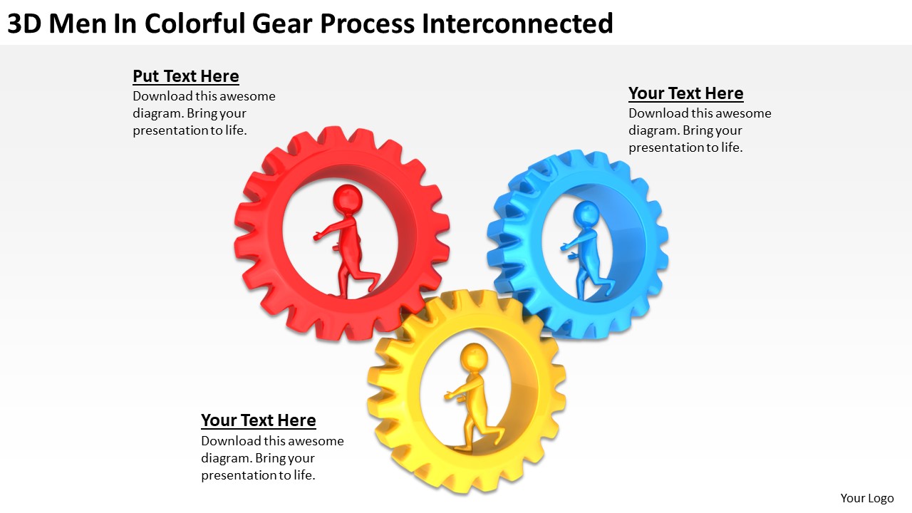 Business People 3d Men Colorful Gear Process Interconnected PowerPoint Templates