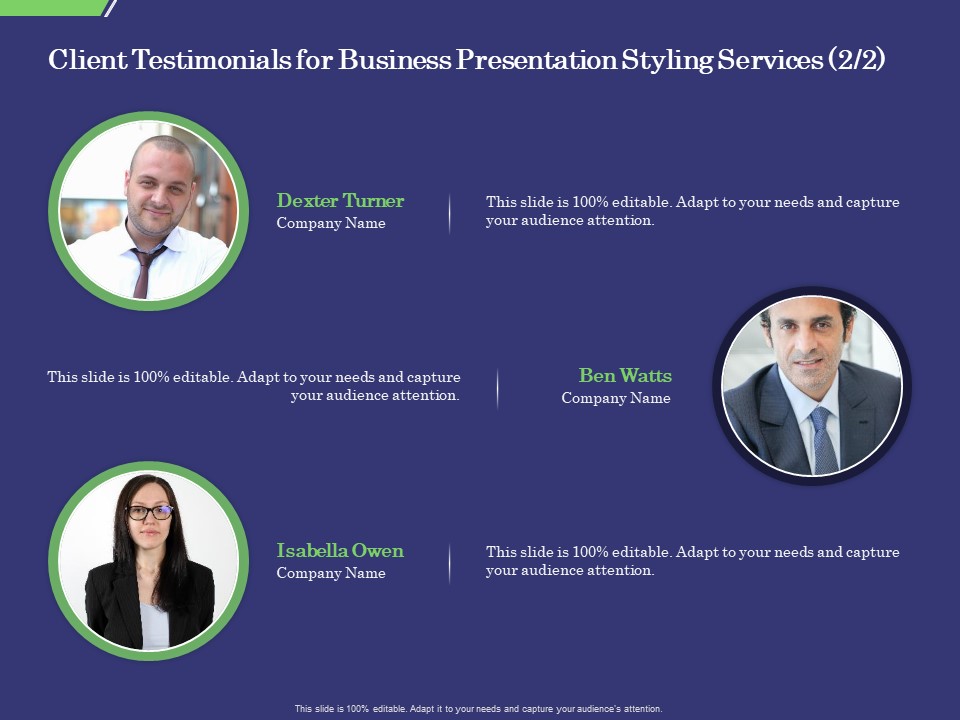 Business Proposal Client Testimonials For Business Presentation Styling Services Audience Sample PDF