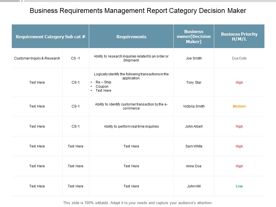 Business Requirements Management Report Category Decision Maker Ppt PowerPoint Presentation Infographic Template Graphics Design